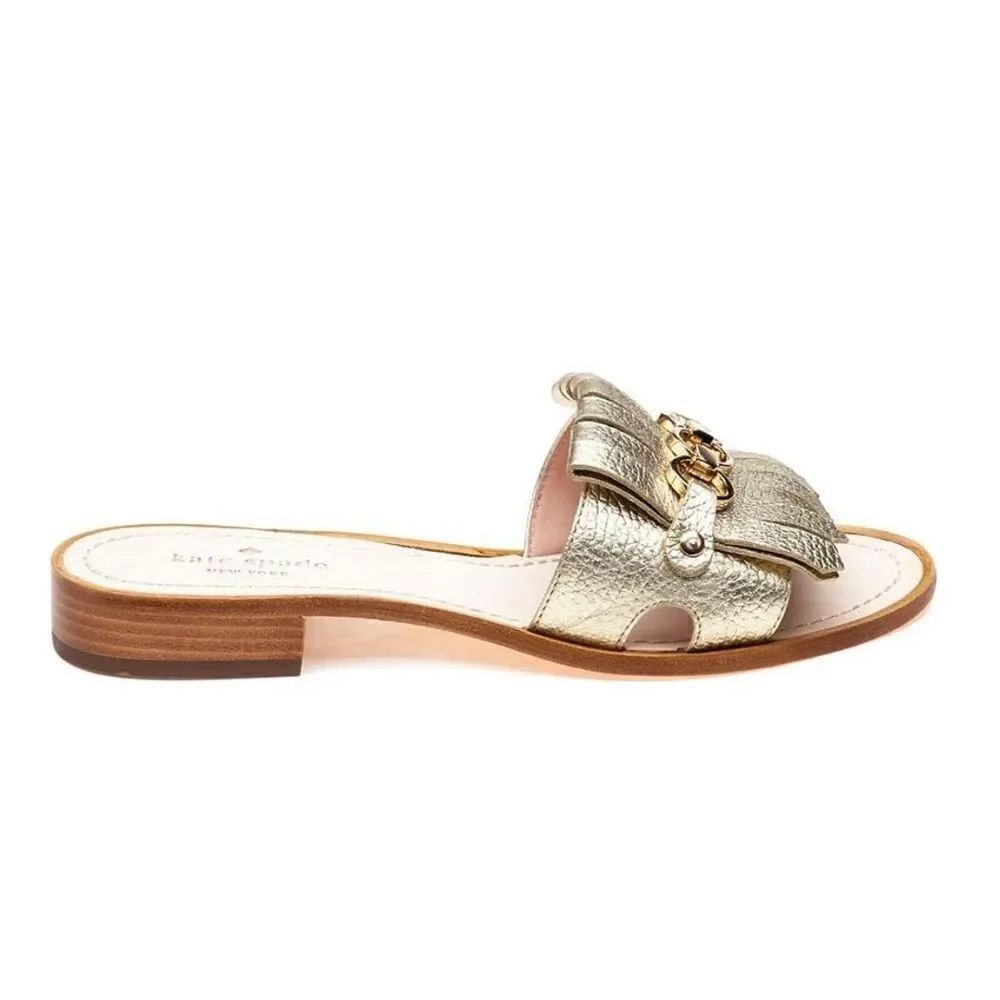 kate spade 6 Brie Kilkie Gold Metallic Leather Slides Sandals - Picture 2 of 16